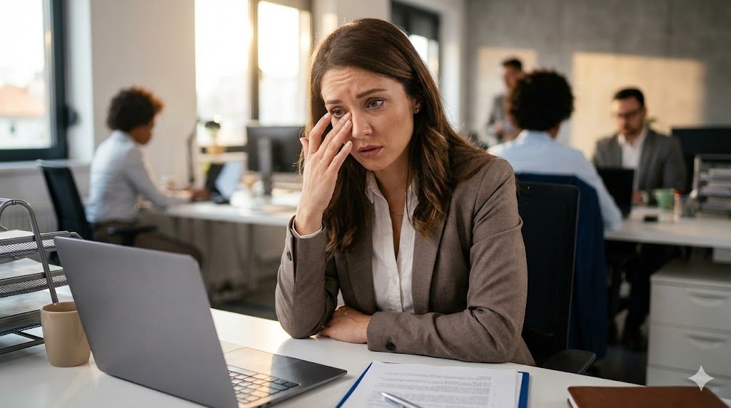 눈 밑 떨림으로 고민하는 여성