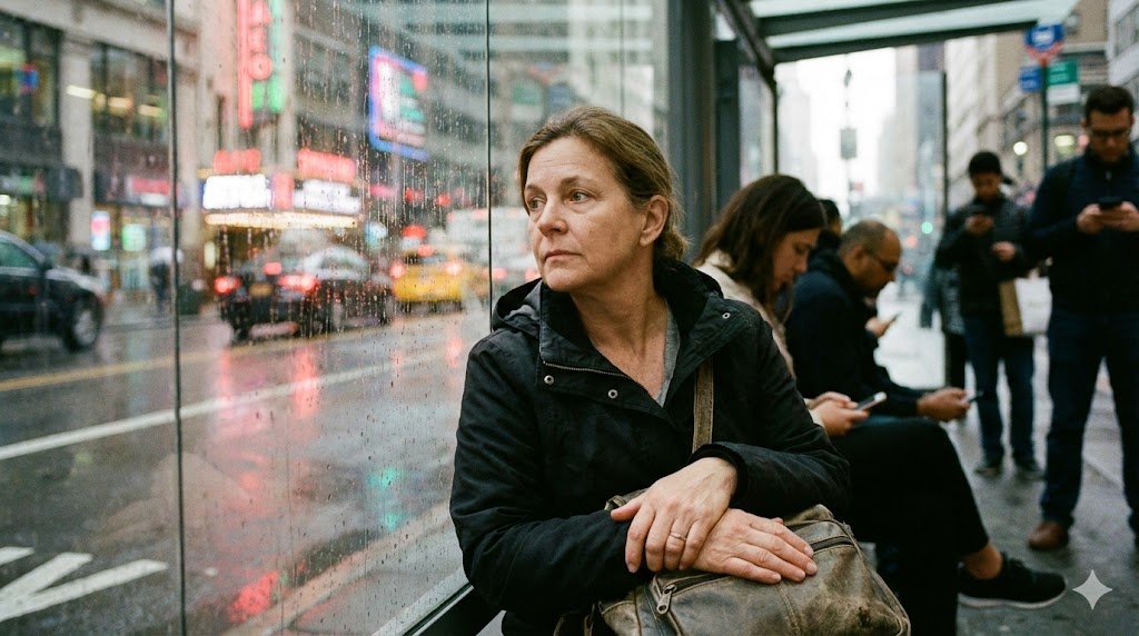 대중교통에서 스마트폰 없이 사색하는 모습