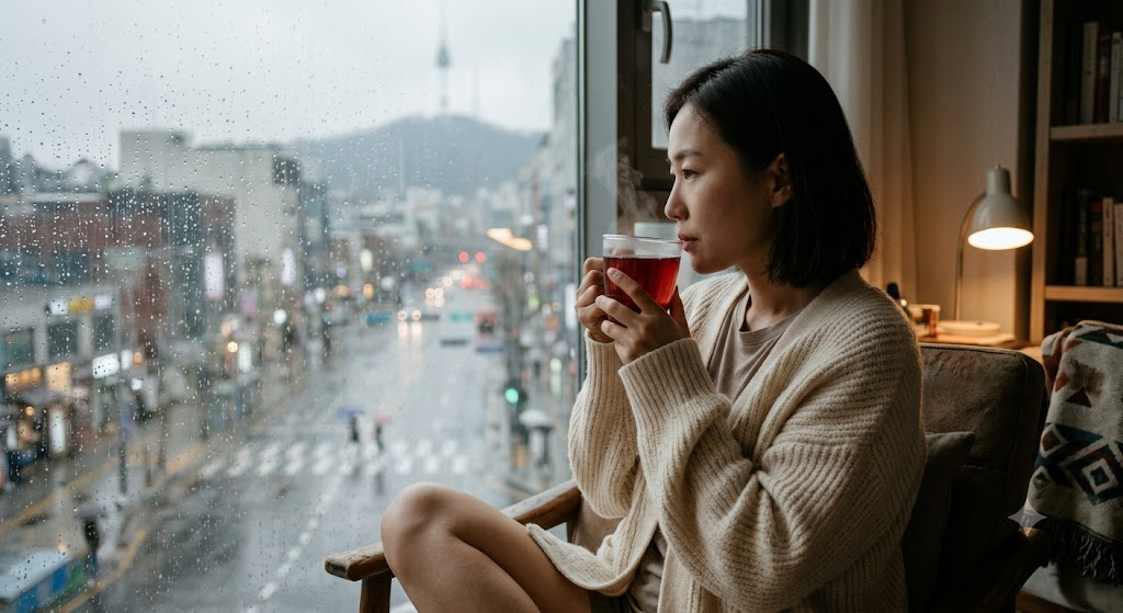 마음을 다스리며 차를 마시는 편안한 모습